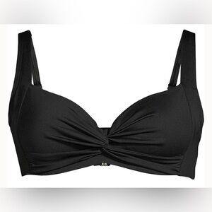 New LANDS END Twist Front Underwire Bikini Swimsuit Top Black Soft Padded Cups